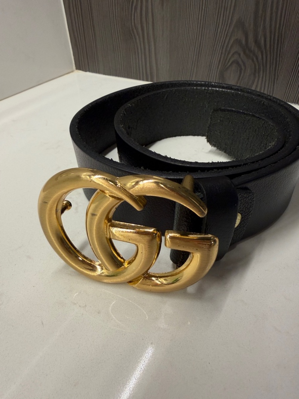 Gucci Black Leather Belt with Gold Double G Logo Buckle